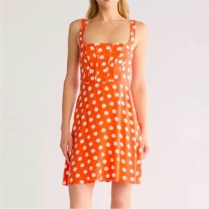 NWOT AFRM Lindsi polka dot corset mini dress in orange with white dots. Size Med